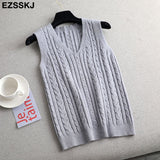 Sweater Vest Women v-Neck sweater tank top Female casual sweater Sleeveless Twist knit sweater