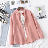 New Simple Women's Shirt Long Sleeve Loose Tops Office Lady Casual Pink White Blue Long Sleeve Blouses Fashion