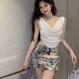 High-End Women's Fashion Sexy Squint Bag Hip Short Skirt Temperament Half-Dress Dress Dress Dress Dress