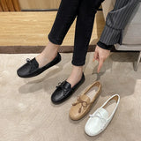 Bowtie Mocasines Woman Genuine Leather Flats Cowhide Single Shoes Ladies Daily Walking Driving Loafers Pregnant