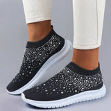 Ladies Sneakers for Women Bling Crystal Fashion Shoes Casual Slip on Sock Trainers Woman Vulcanize Shoe Sport Mesh