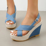 Breakj Platform Heel Sandals 2024 Size Denim Cross Buckle