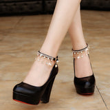 Women Wedding Shoes Crystal Preal Ankle Strap Bridal Shoes Woman Dress Shoes Seay Pumps Sweet Party