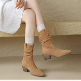Breakj Women's Boots Tip Wrinkled Short Boots Women's Spring And Autumn New Trend British Style With Ladies