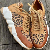 Plus size 36-44 New Thick-soled Round Toe Low-top Leopard Print Women's Singles Cross-large Stitching Lace-up