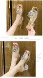 Summer Slippers Women Shoes Woman New Clear Transparent Crystal Mules Bow Knot Thick High Heels Sexy Ladies Shoes Plus Size
