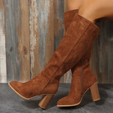 Breakj Boots Women Autumn / Winter 2023 New Thick Heel Plus Size High Heel Thin Suede Boots Women's Pointed Side Zipper