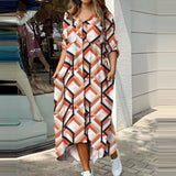 Women Turn-down Collar Flower Print Casual Shirt Dress Fashion Summer Half Sleeves Buttons Cardigan Irregular Elegant