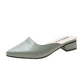 Pointed Toe Womens Slippers Slip On Ladies Mules Low Heel Woman PU Leather Pumps Summer Casual Slides