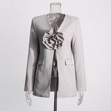 Australian Show Splicing Flower Design Blazer 2025 New V To Receive A Thin Buckle Suit