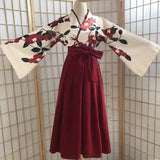 Japanese Sweet Kawaill Girl Kimono Cardigan Prove Kimonos Coat Flower Print Badange Skirt 2 PCS Sets Black