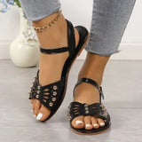 Flat-Soled Sandals Women's 2024 New Large-Size One-Word Buckle Beach