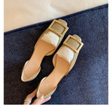 D'orsay Shoes Ladies Luxury Metal Buckle Flats Women Square Toe Ballerinas Shiny Leather Dress Slip On Office