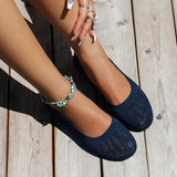 Breakj Solid-Colored Round Head Flying Flat Sole Single Shoes Women's Casual Breathable Hollow Knitted Lazy Working Shoes