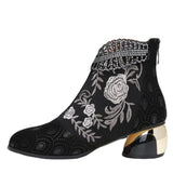 Breakj And Ethnic Women's Shoes Embroidered Rough And Autumn And Winter Women's Boots Large Size Martin Women's Short Boots 2025