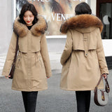Snow Wear Long Parkas Winter Coat Women Fur Liner Casual Hooded Deep Pockets Drawstring Winter Jacket Women