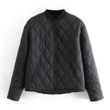 Autumn Winter Women Argyle Padded Jacket Casual Long Sleeve Button Up Coat With Pockets Female Loose Jacket