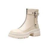 Genuine Leather Ankle Boots Women Shoes Platform Thick Heel Round Toe Boots High Heel Zipper Ladies Boots Autumn