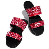 Women's Slippers Graffiti Bandana Slides Cashew Flower Silk Flats Shoes Outdoor Beach Sandals Summer Ladies Home Footwear