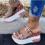 Pvc Wedge Slippers Thick Sole High Top Transparent Belt Buckle Paltform Waterproof Autumn Ladies Shoes Plus Size