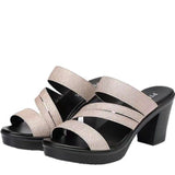 Breakj High-Heeled Women's Shoes 2025 Summer New Word With Flash Powder Waterproof Table Sandals Fish Mouth Coarse And Cool Slippers