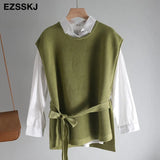 spring autumn oversize sash Sweater vest Women Sleeveless pollover casual o-neck Sweater female knit Jumpers