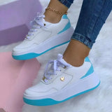 Women Sneakers Casual Shoes PU Leather Thick Soled Lace-up Sneakers Ladies Platform Shoes Vulcanized Shoes Zapatillas