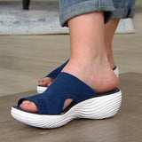 Women Slippers Casual Mesh Open Toe Wedge Slip-On Platform Solid Color Ladies Slides Soft Beach Shoes for Women 2021