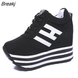 Flat Platform 9cm Height Increasing Casual Shoes Woman Fashion Hidden Wedge Sneakers Female Vulcanize Shoes Lace-up