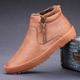 Classic Men Casual Plush Shoes Winter All-match Zip Opening Male Footwear High-top Warm Lined Shoes Fashion New