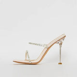 Women's Crystal Slippers Woman Transparent High Heels Women Open Toe Pumps Ladies Rhinestone Female Shoes Plus Size