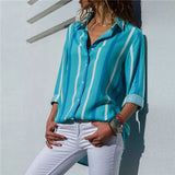 Chiffon Blouse Women Long Sleeve Striped Shirt Turn Down Collar Office Shirt Casual Tops Blusas Femininas Plus