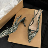 Women High Heels Bow Pointed Toe Knitting Sandals Shoes Summer Stilettos New Sexy Dress Party Slingback Zapatos Mujer