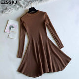 Autumn Winter black Sweater Dress Women o-neck Long Sleeve A Line thick Knit mini Dress female girl short bodycon