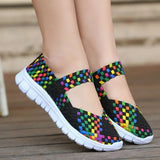 Size Women Flat Shoes 2021 Fashion Elastic Band Weave Shoes Women Comfort Flat Shoes Women Casual Loafers Zapatos De
