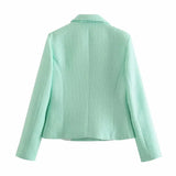 Chic Green Shorts Suit Women 2021 za Fashion Double Breasted Pockets Short Long Texture Blazers Buttons Shorts
