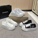 The Spring Of 2024, The New Style Muffin With Thick Bottom Tied With All Kinds Of Casual Board Shoes Net Surface Breathable And Hollowed-Out Small White Shoes For