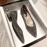 Heel Rhinestone Soft Sole Shoes Spring New Women's Single Shoes Luxury Pointed Sequins Rhinestone Crystal High Heel