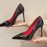 Breakj High-Heeled Shoes Female Fine Heel Sexy Black Bed Pointed High Heel Patent Leather Size French Single Shoe