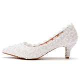 Breakj 5 Cm Lace Heel High Heel Heel Heel Mid-Heeled Wedding Shoes Pointed Bridesmaid Shoes Annual Photo