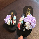 New Non-slip Children's Flip-flops Girls Fashion Beach Shoes Pinch Sandals Female Flowers Slippers Women Wear Size