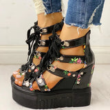 Hot Print Leisure Wedges Women's Shoes 2020 Summer Shoes Women Sandals Platform Shoelaces High Heels Casual Shoes Woman