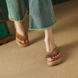 Breakj Summer New Thick High With Thick Bottom Tassel Flip-Flops Summer Outside Wear British Style Retro Versatile Sandals