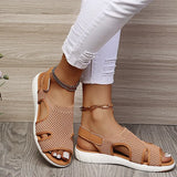 Breakj Summer New Women's Sandals Large-Size Breathable Elastic Fly Weaving Flat Bottom Casual Women's