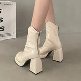 Chunky Platform Ankle Boots for Women Fashion Zipper High Heels Short Booties Woman Pu Leather Autumn Winter