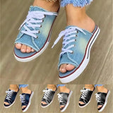 Summer Sandals Flats Shoes Woman Sexy Slippers Slides Lace Up Plus Size Denim Jean Sandalias