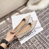 Breakj Leather French Temperament Sharp Single Shoes Women Shallow Rivet Paint Skin Evening Wind Temperature Soft Bottom Flat