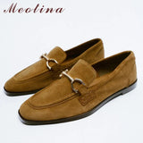 INS ZA Women Loafers Shoes Genuine Leather Flat Shoes Metal Decoration Round Toe Ladies Footwear Spring Autumn Black