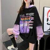 version of loose fake two-piece sweatshirt women hooded 2020 autumn new mid-length student all-match jacket jacket
