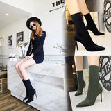 Breakj Simple Women's Boots Thin Heel Ultra High Heel Sexy Nightclub Pedicure Show Thin Pointed Lycra Elastic Ankle